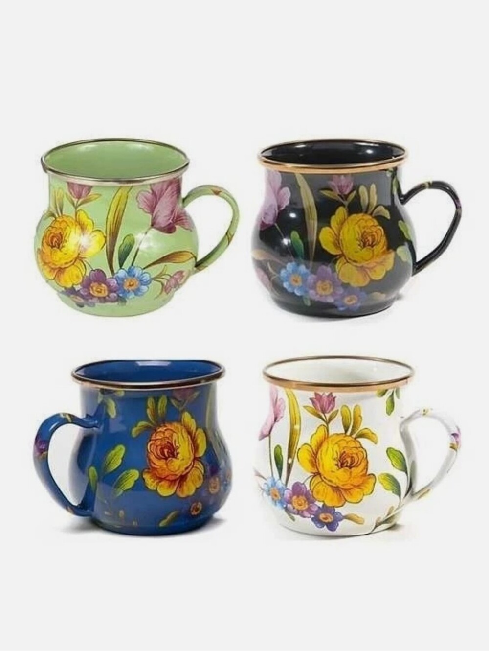 New Mackenzie-Childs Flower Market Mix Mugs. Set of 4